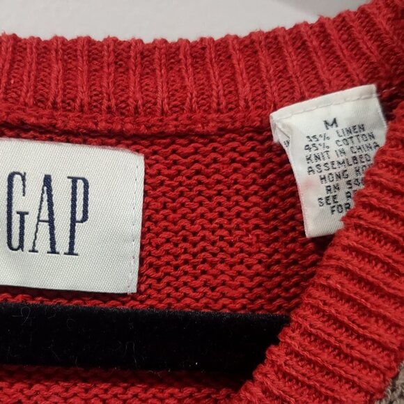 GAP Men's Red Orange Argyle Cotton/Linen Sweater Size M - Picture 3 of 4
